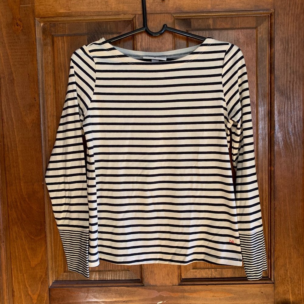 NWT Nili Lotan Striped Long-Sleeve Boat Neck T-Shirt